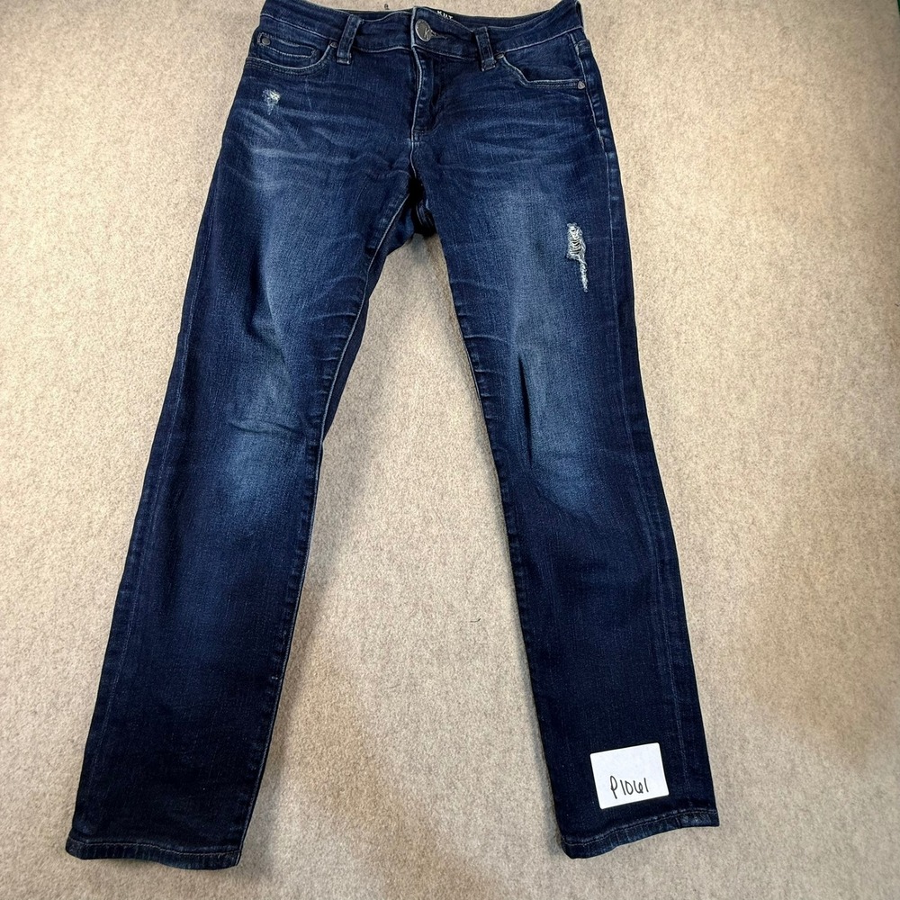 KUT from the Kloth Catherine Boyfriend Jeans Dark Wash Distressed Petite 0P